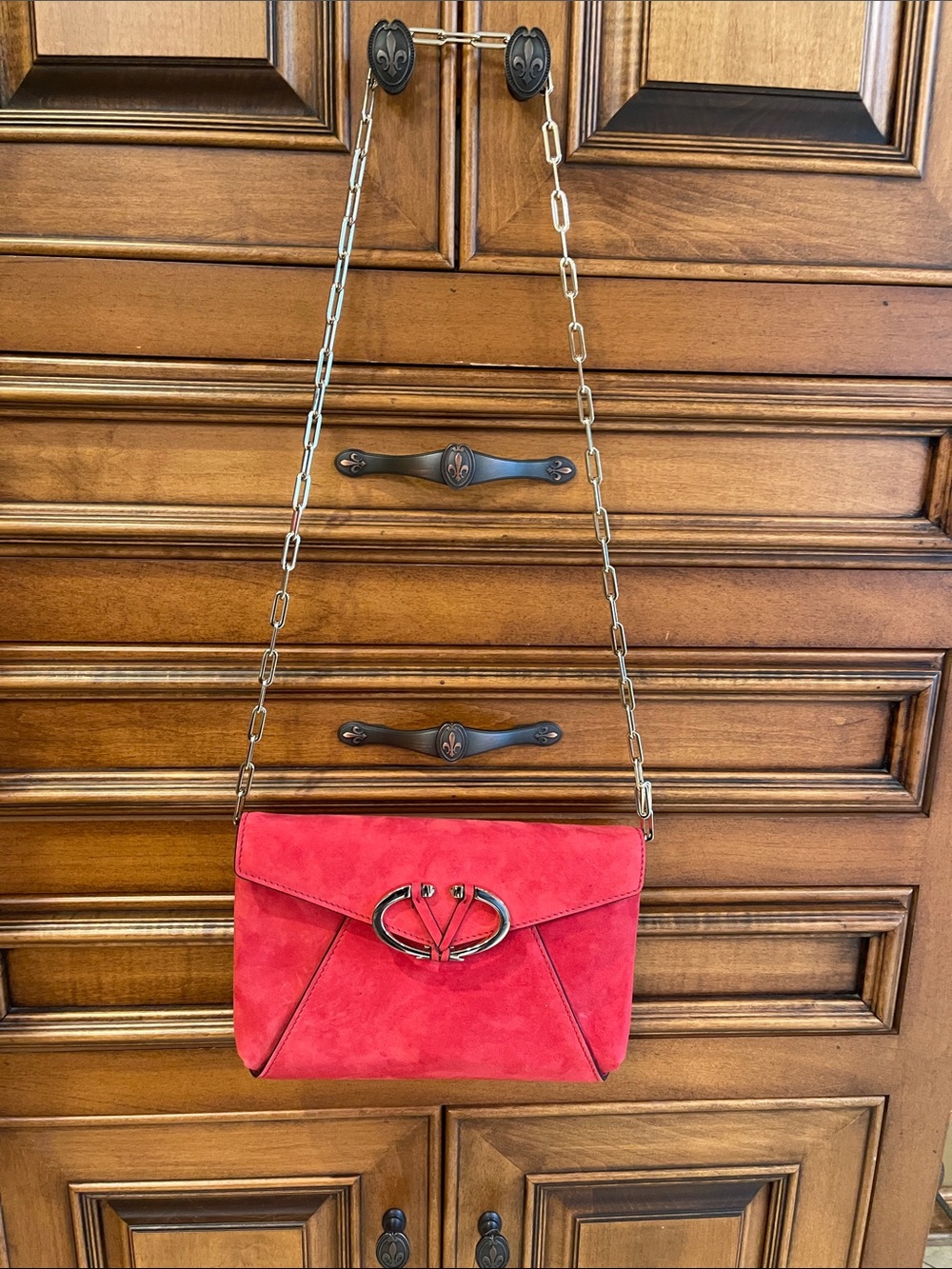 Valentino Garvani red suede shoulder bag
